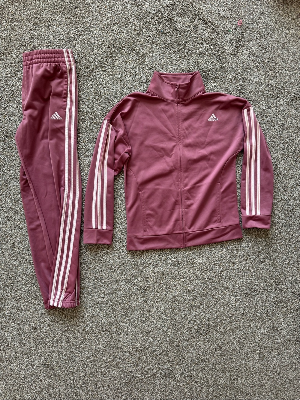 Adidas Girls Mauve Pink 2pc Tracksuit with Light Pink Stripes - Girls M 10/12